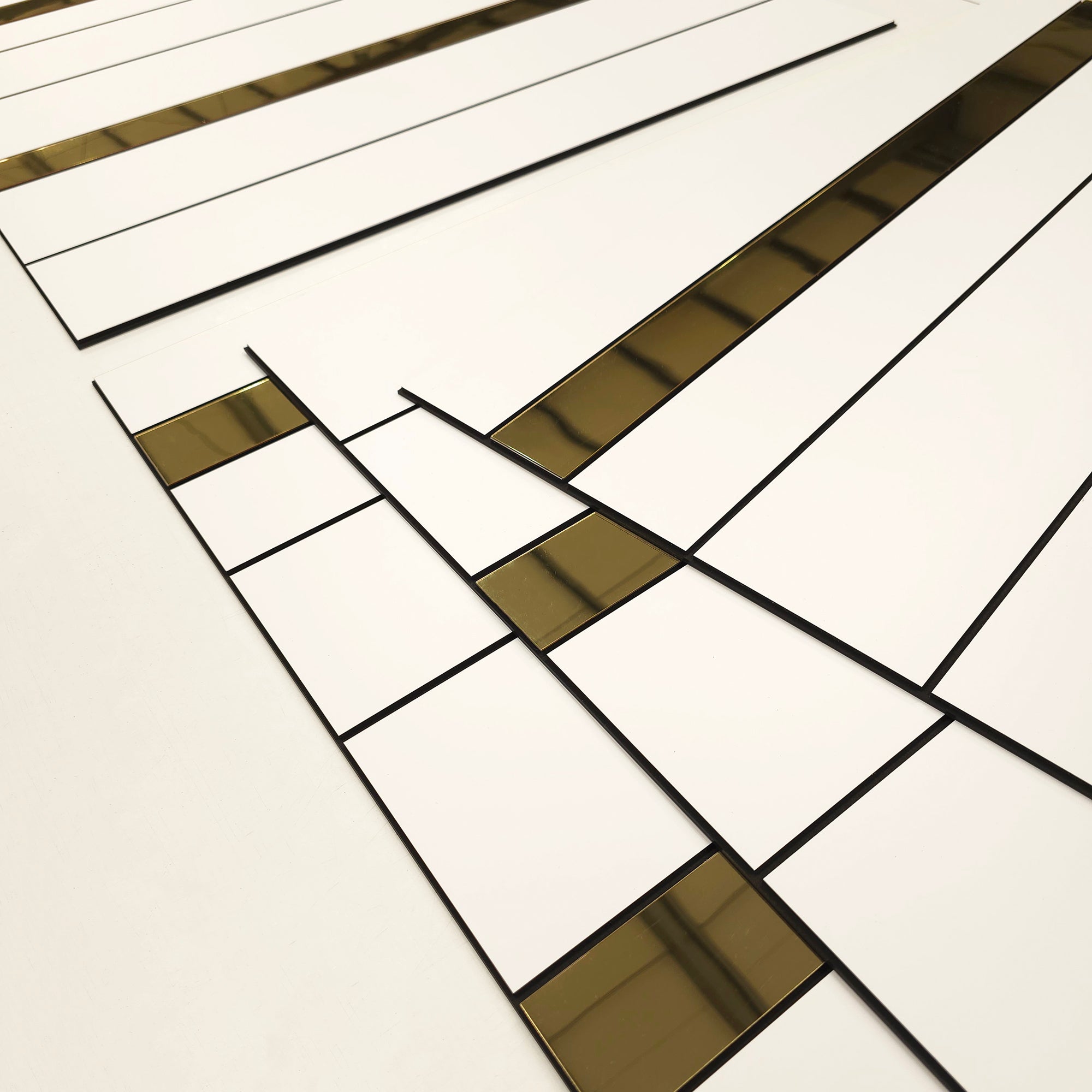 White and Gold Bars Squares 3D Wall Panels-1