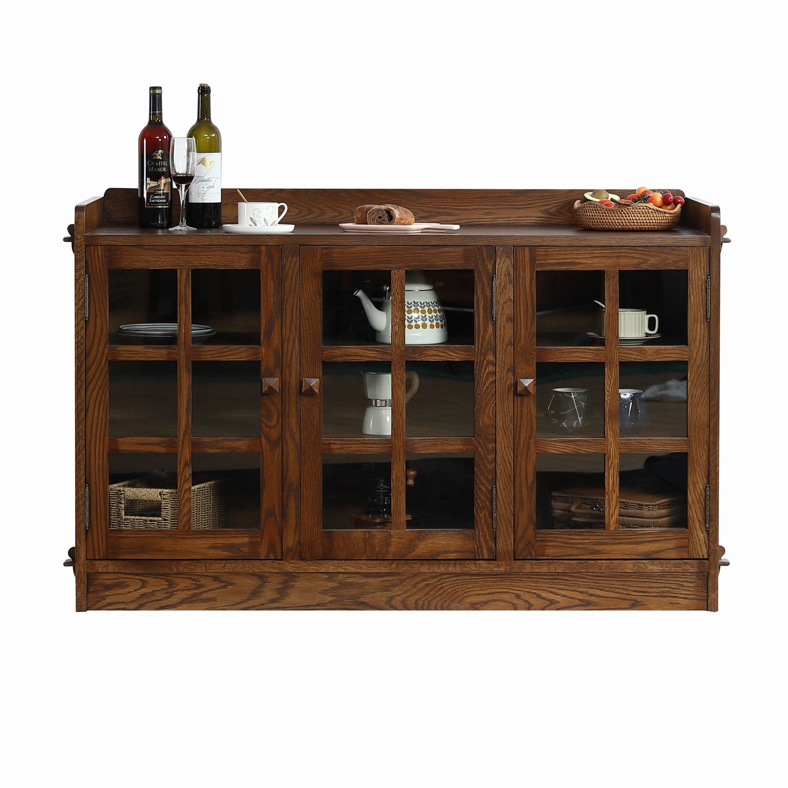 Mission Oak 3 Door Console, TV Stand - Walnut (W1)