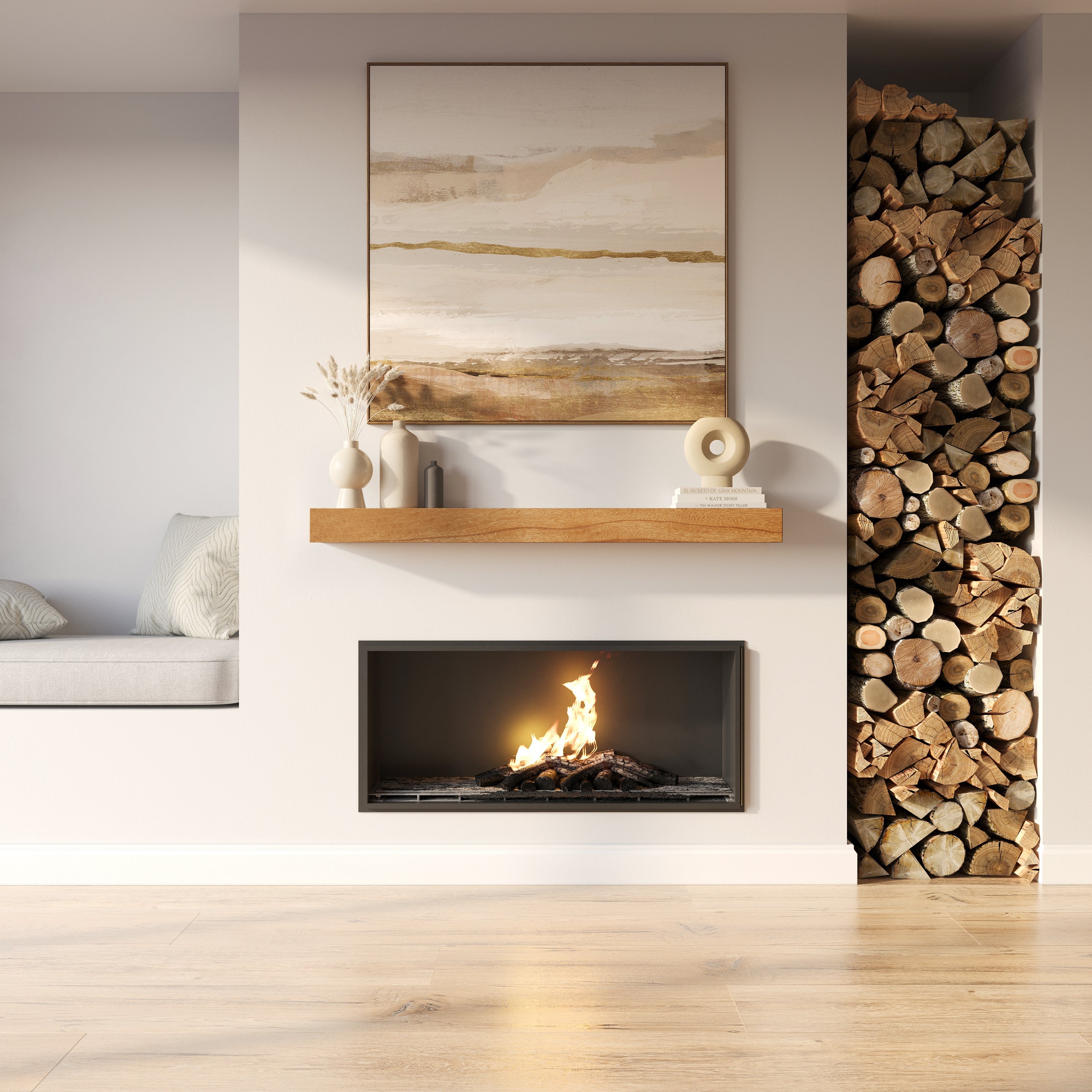 Classic Paulownia Wood Fireplace Mantel Shelf