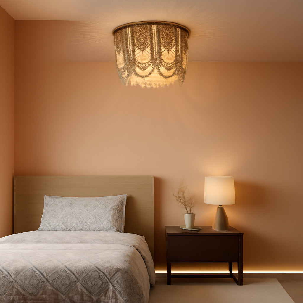 Three Light White Wood Bead Bohemian Chandelier Handmade