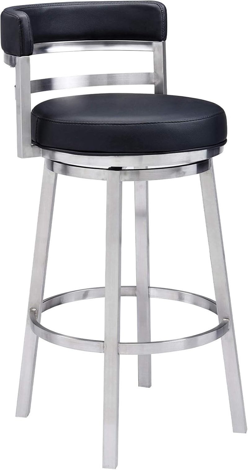 Modern Black Faux Leather Swivel Bar Stool for Kitchen