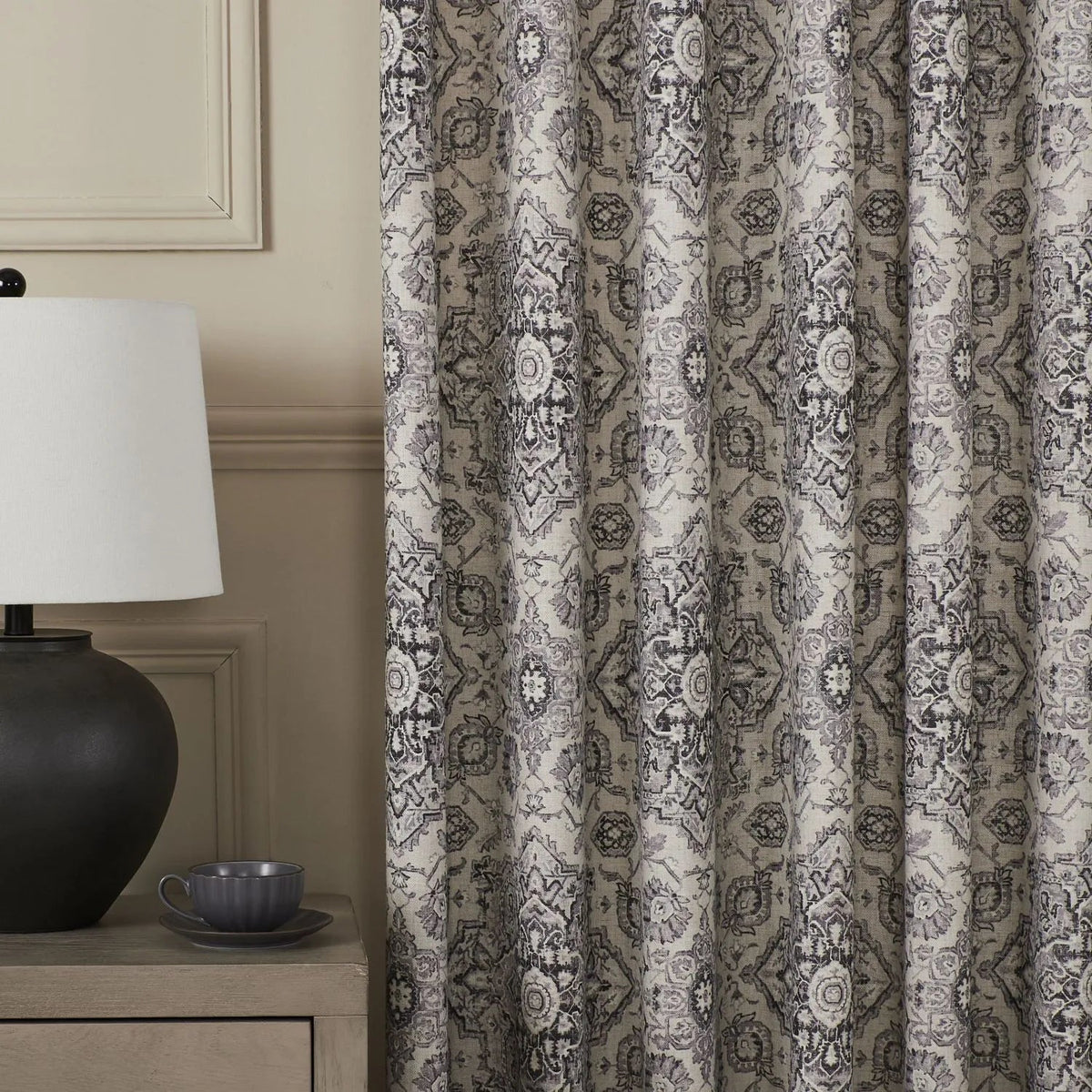 Rossa Grey Blue French Country Style Damask Custom Curtains