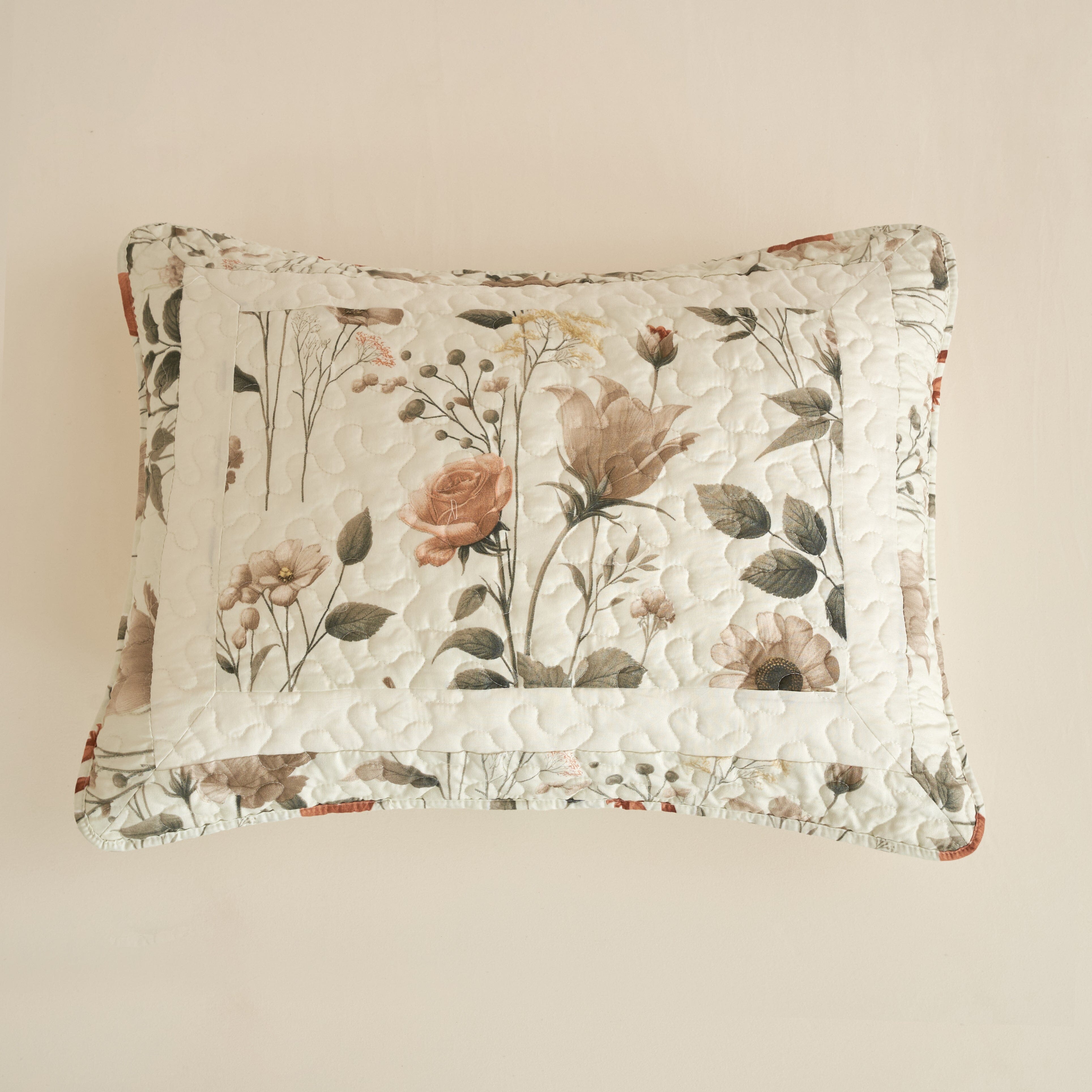 DaDalogy Enchanted Meadow Bed in a bag Set - Victoria Garden Delicate Floral Symphony in Beige, Rose, and Soft Green, Luxuriously Soft Quilted Set