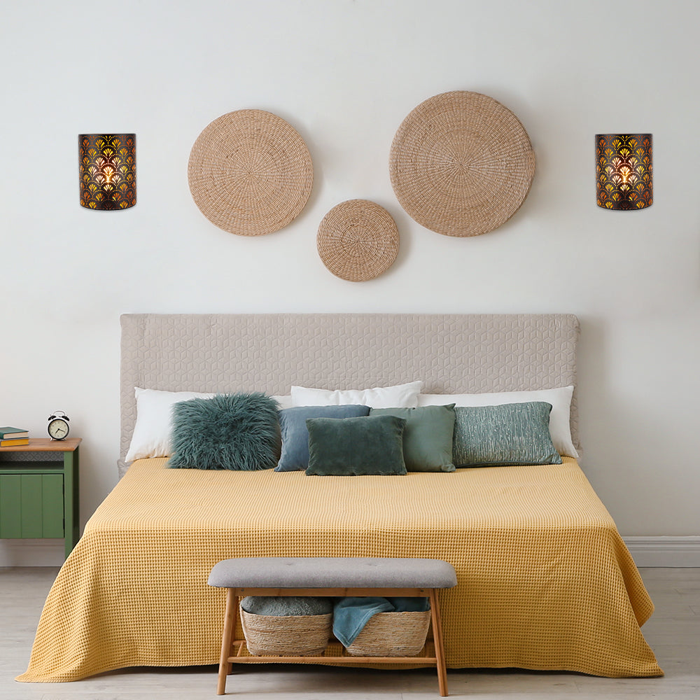 8''H Metal Rustic Wall Mount Lamp with 6-Hours Timer（Single,Flabellum）-3