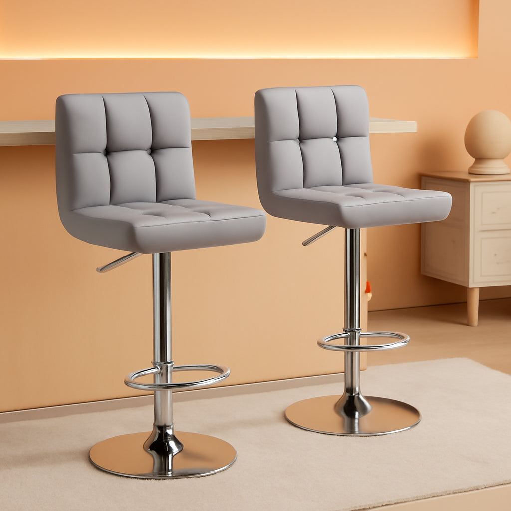 Bar Stools 2 Pack Adjustable Gray PU Leather Counter Height