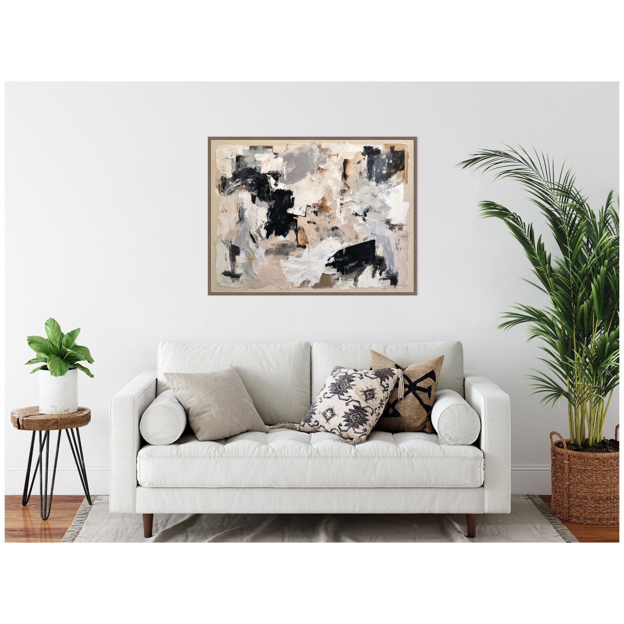 Expressive Tonal Neutral Abstract by The Creative Bunch Studio Framed Canvas Wall Art Print