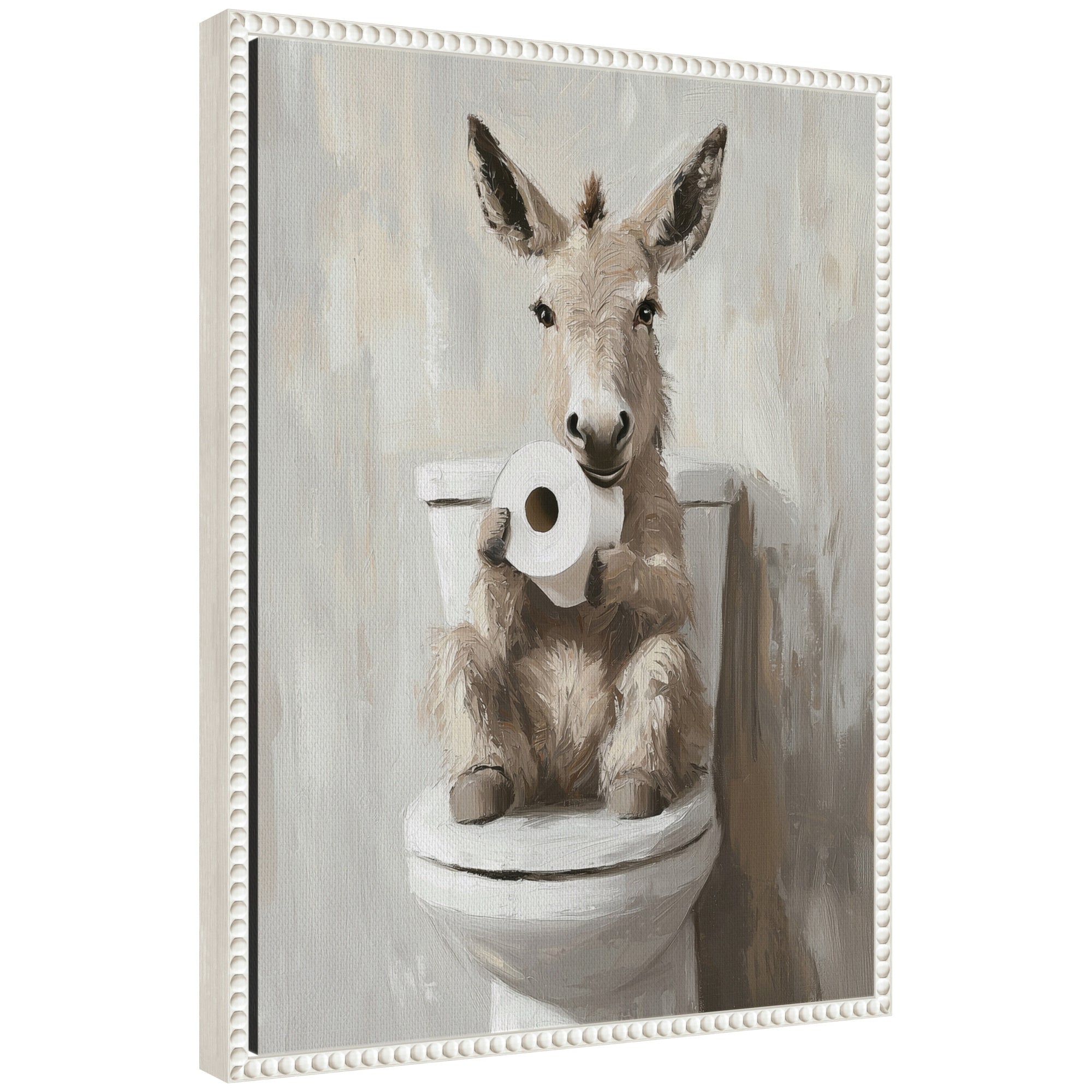 Sylvie Cute Donkey Holding Toilet Paper Roll Toilet Bathroom Art Framed Canvas by The Creative Bunch Studio