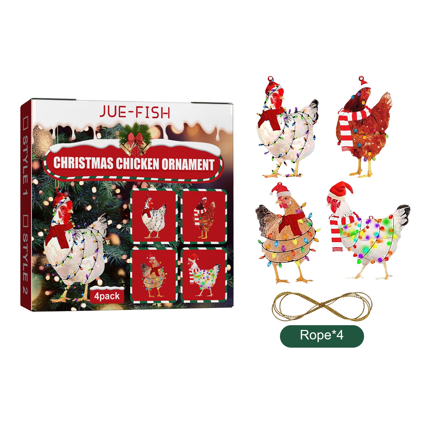 4 Pack Hanging Rooster Decorations, Hanging Chicken Christmas Ornaments