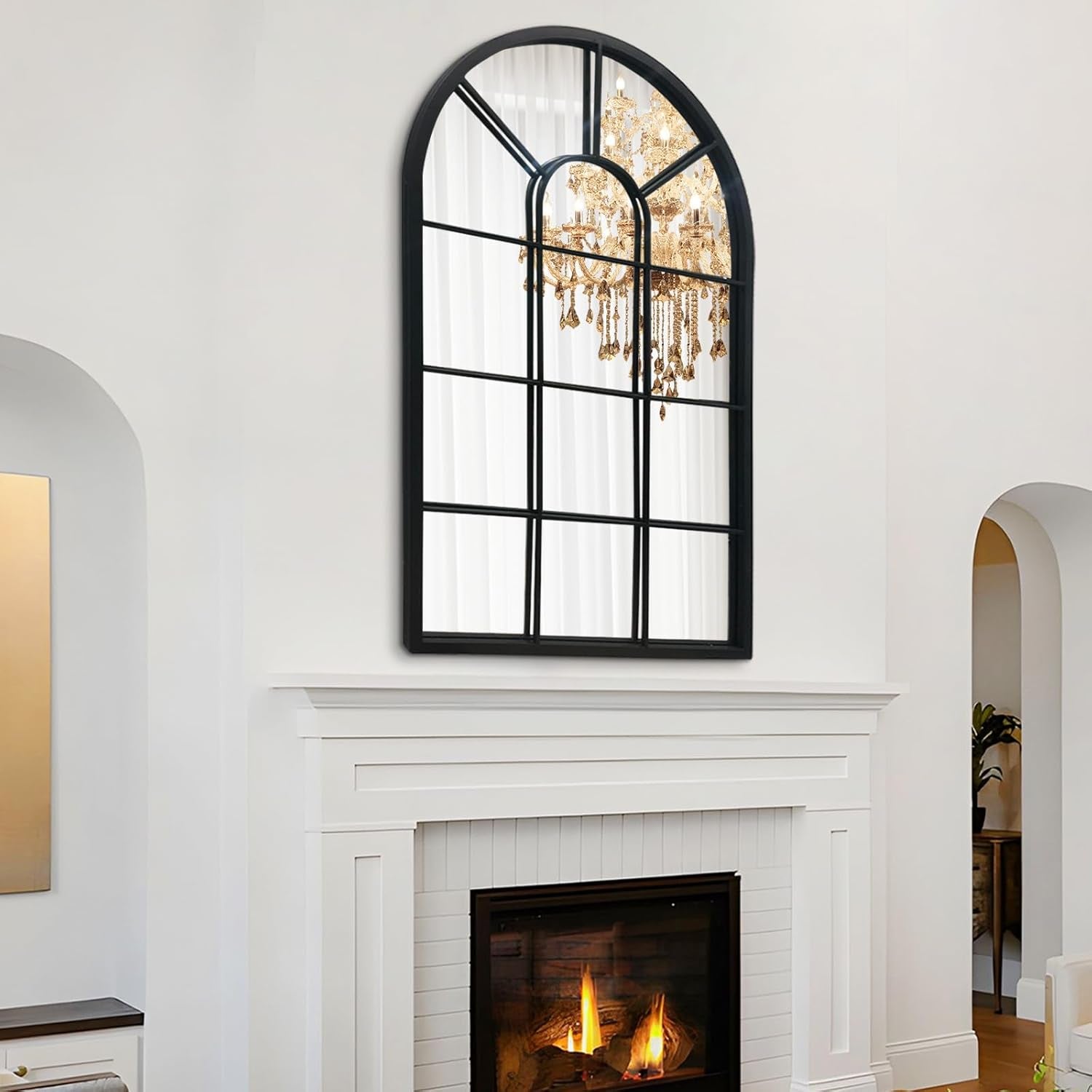 Wall Mirror Black Arched Farmhouse 41.3 x 24 x 1 Inches