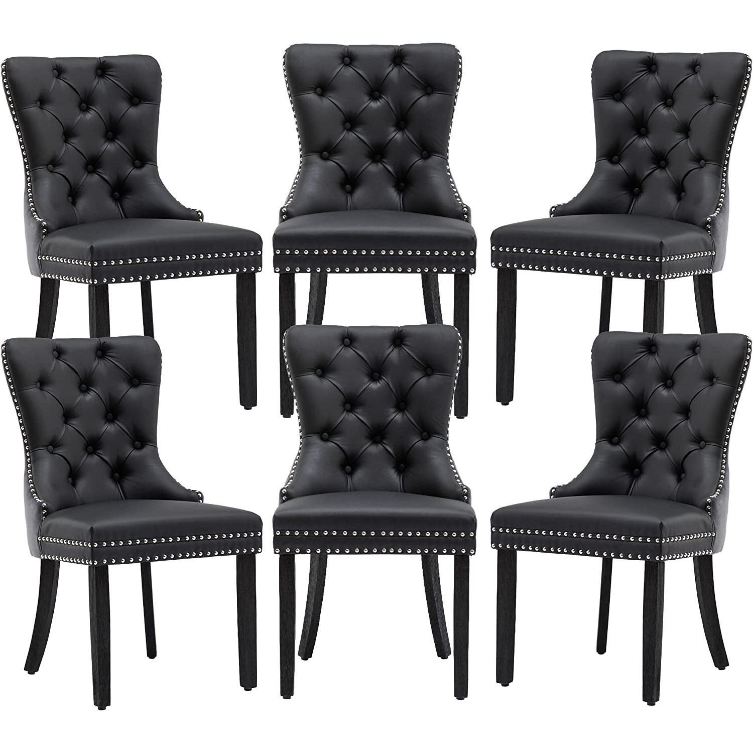 Black And Dark Grey Velvet Dining Chairs Set Of 6 With Nailhead Trim Pull Ring
