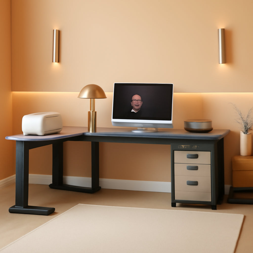 83in Gray Farmhouse L Shaped Desk With Mobile File Cabinet