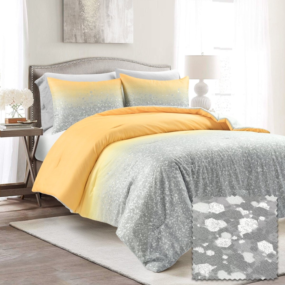 Glitter Ombre Metallic Print Comforter Set With Pillowcases