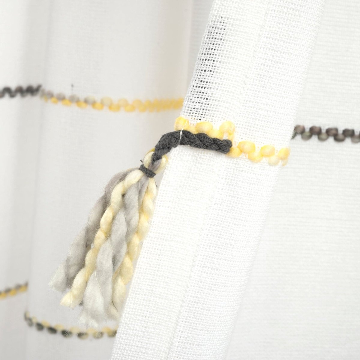 Farmhouse Boho Stripe Woven Tassel Yarn Dyed Recycled Cotton Blend Window Curtain Panel Set