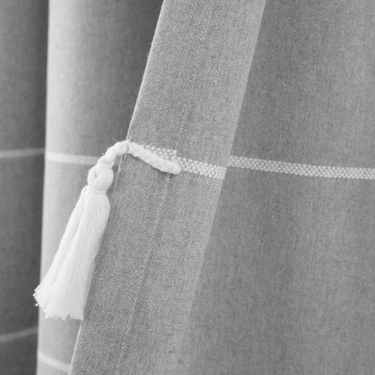 Farmhouse Boho Stripe Woven Tassel Yarn Dyed Recycled Cotton Blend Window Curtain Panel Set