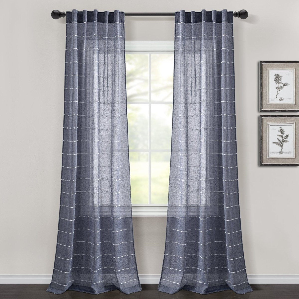 Farmhouse Textured Sheer Back Tab Rod Pocket Window Curtain Panel Set