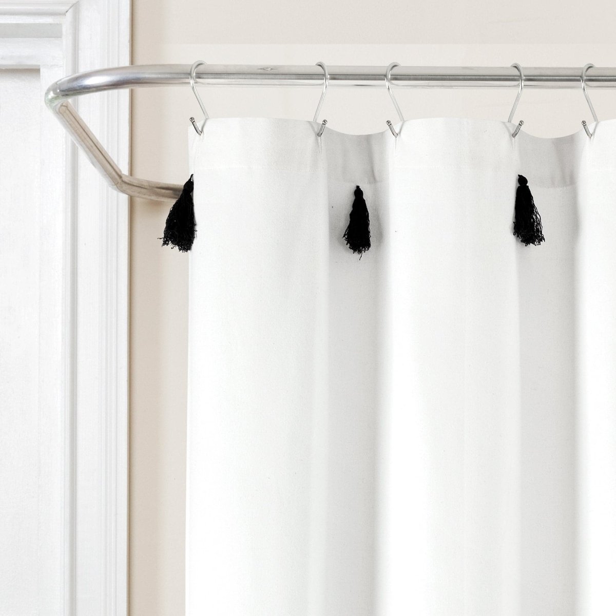 Boho Tassel Stripe Yarn Dyed Recycled Cotton Blend Shower Curtain