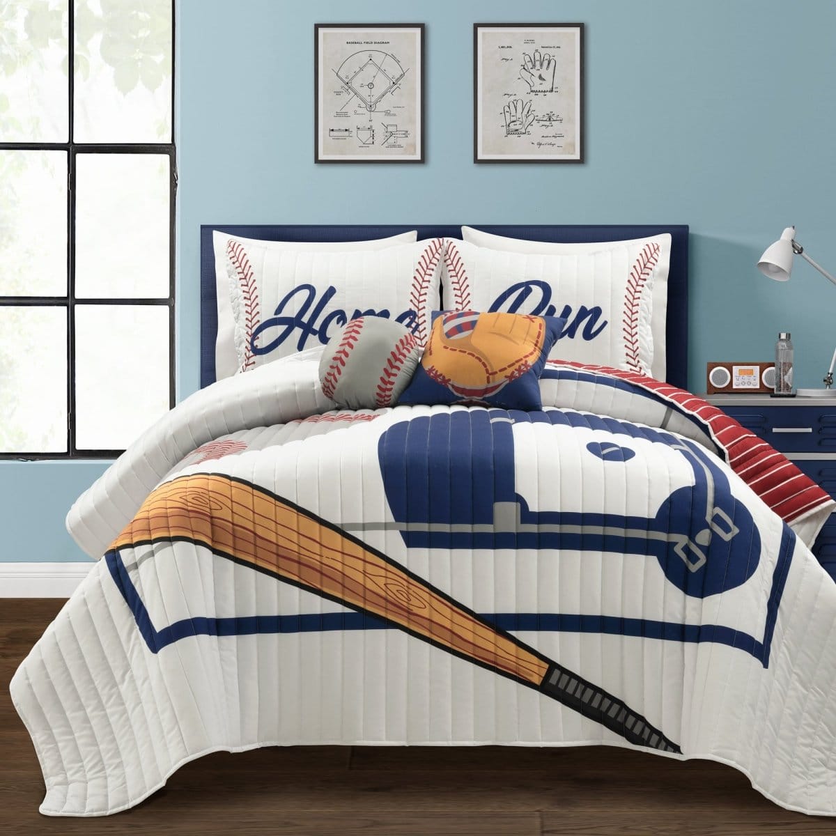 Baseball Game Reversible Oversized Kids Quilt Set