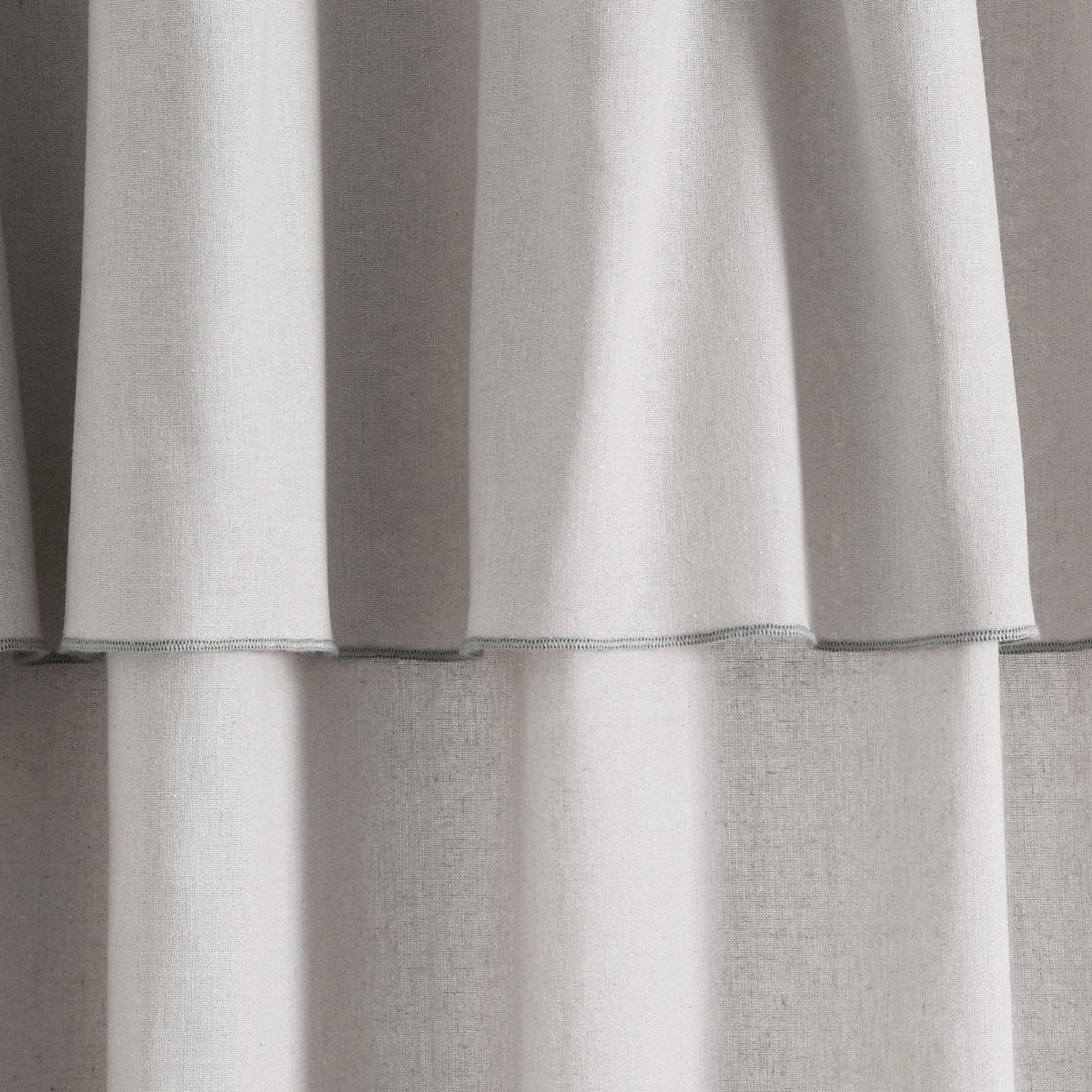 Modern Faux Linen Embroidered Edge With Attached Valance Window Curtain Panel Set