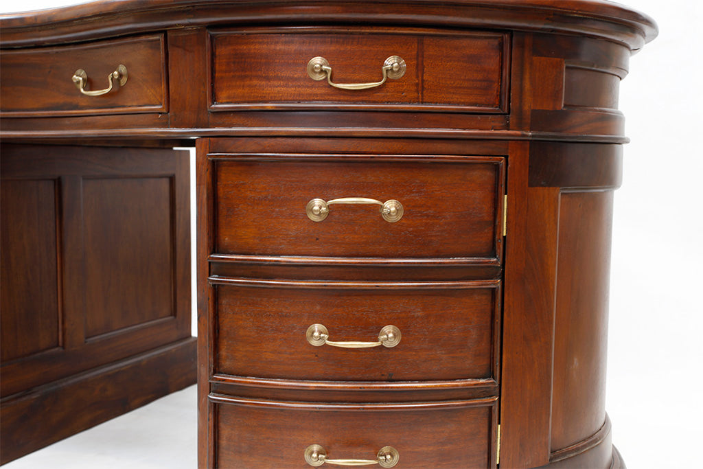 Legacy Mahogany Wood Leather Top Kidney Desk - Brown Walnut