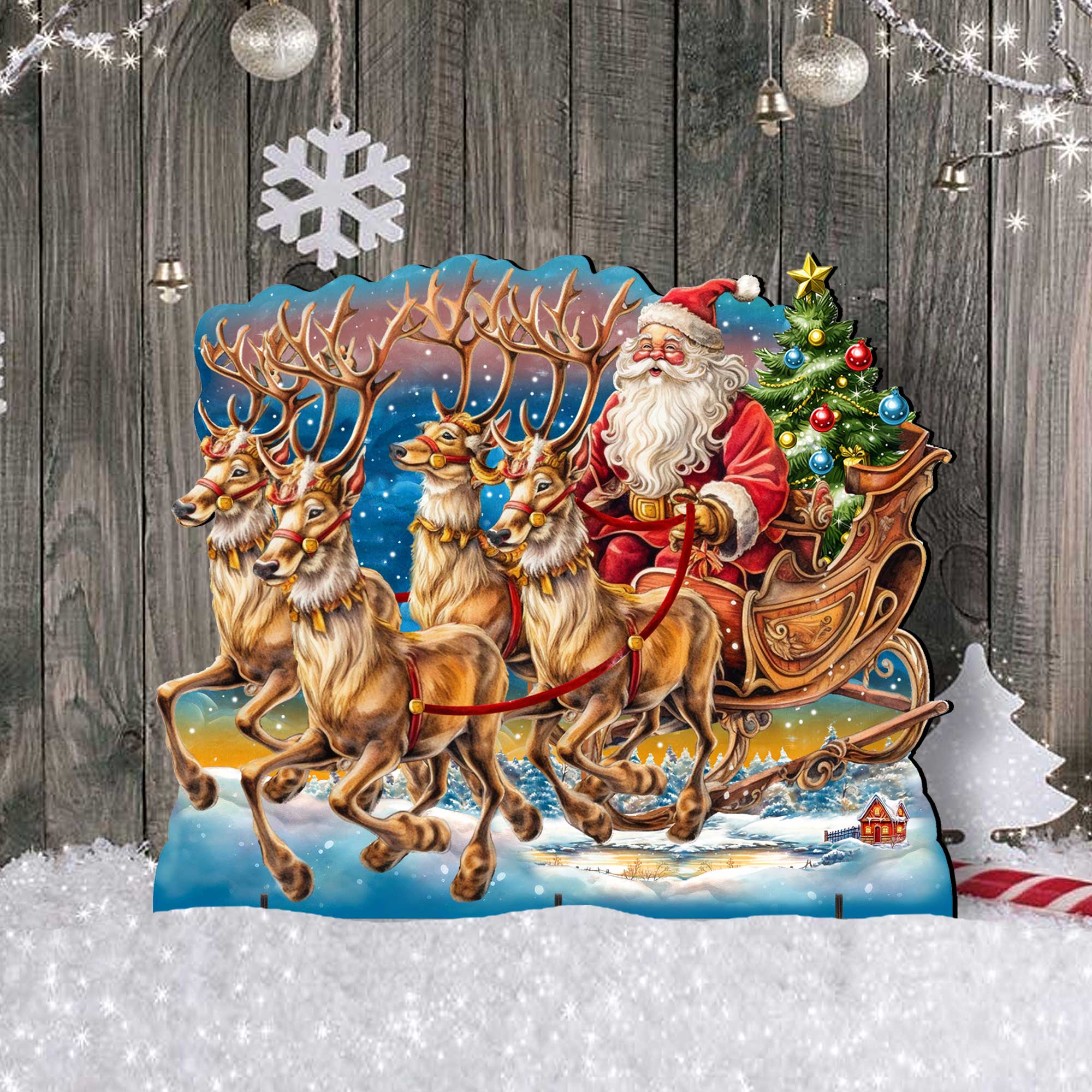 Santa in Sleigh Outdoor Decor by G. Debrekht | Christmas Santa Snowman Décor - 8611037F-2