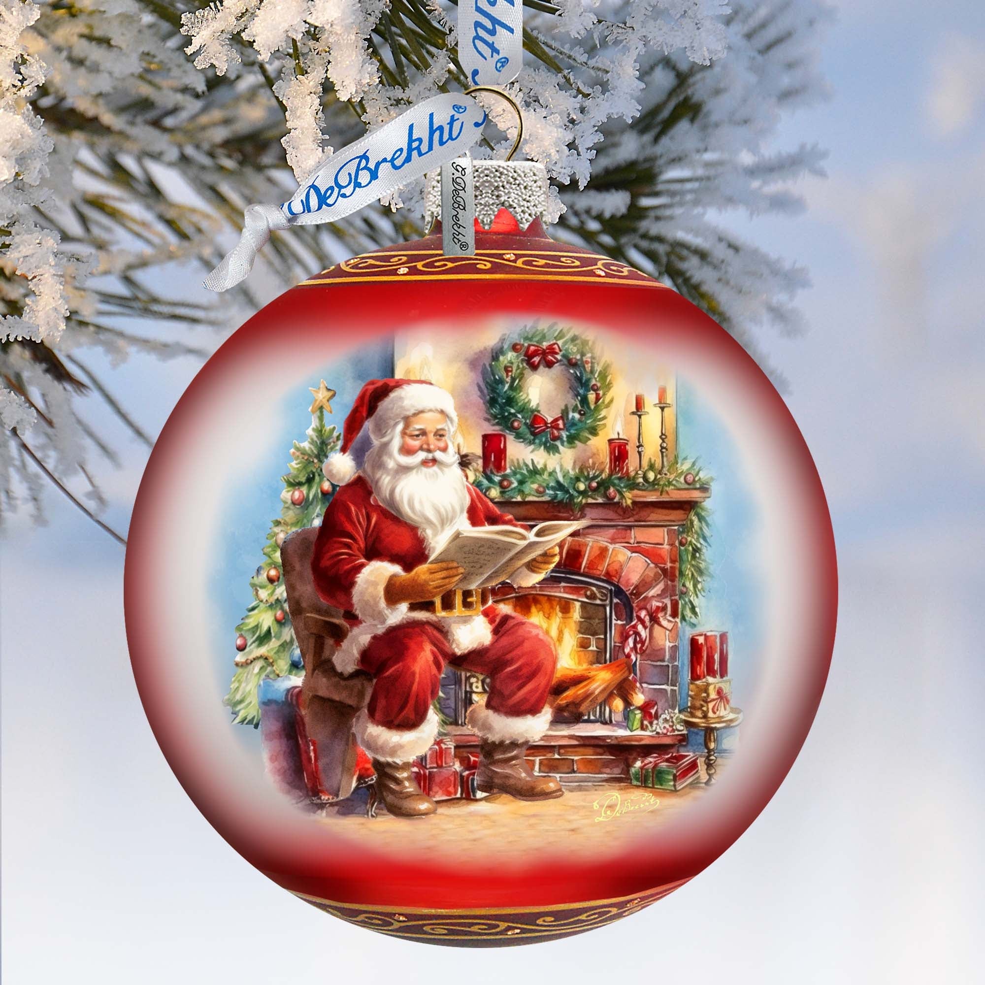 Santa’s Cozy Audit Lg Glass Ornament by G.Debrekht | Christmas Santa Snowman Décor - 73957-1