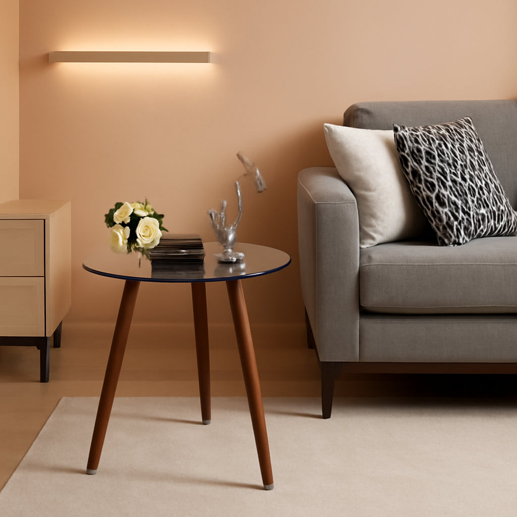 Round Glass Dining Table 31.5 Inch Dark Brown Modern