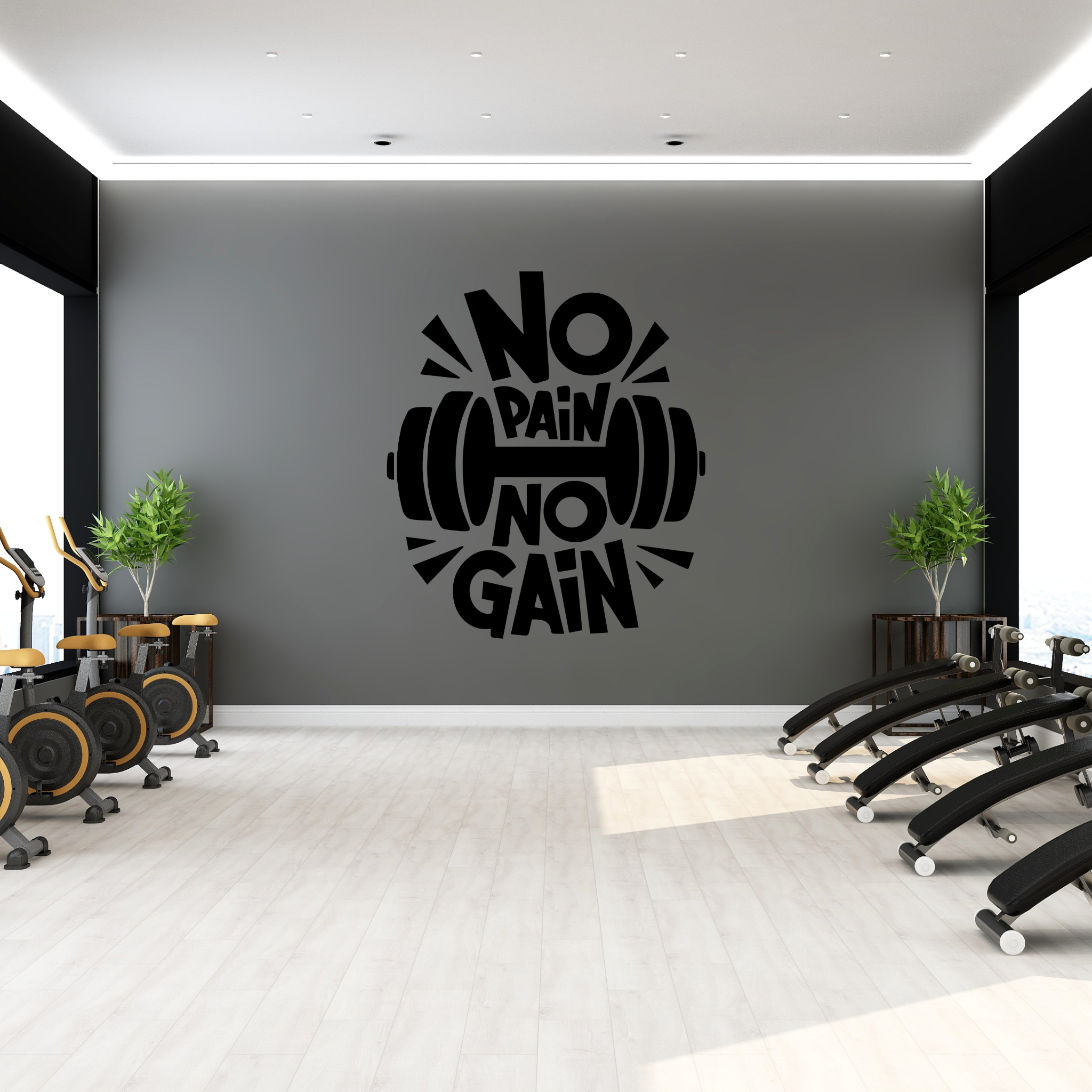 No Pain No Gain Barbell Motivational Gym Quote Vinyl Wall Decal-0