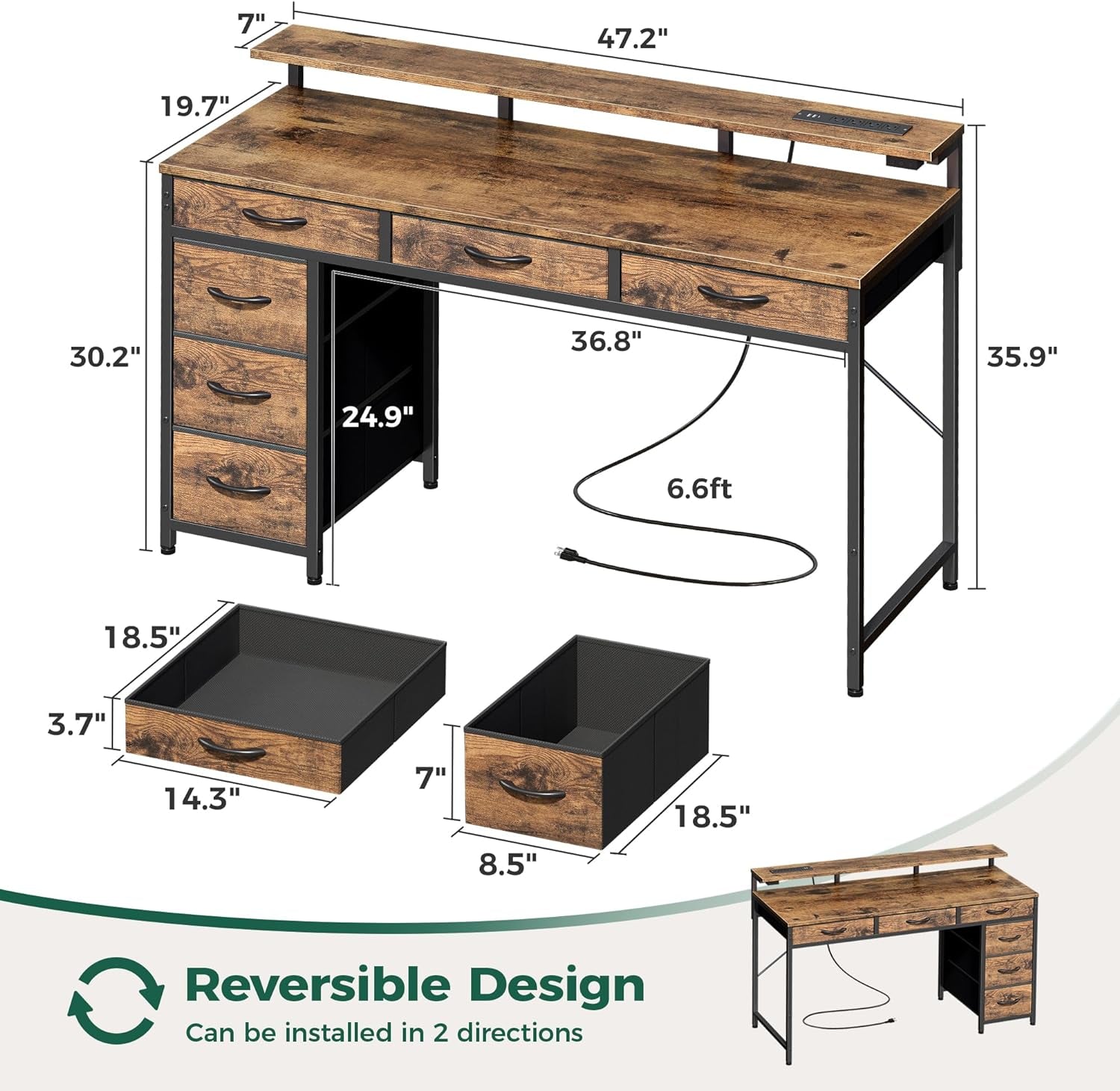 47Inch Gaming Desk With Led Lights For Home Office