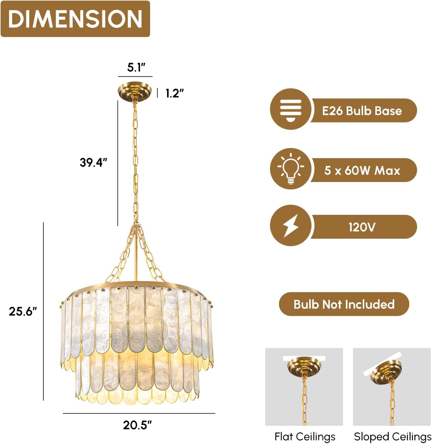 Golden Faceted Shell Chandelier Pendant Lighting Fixture-1