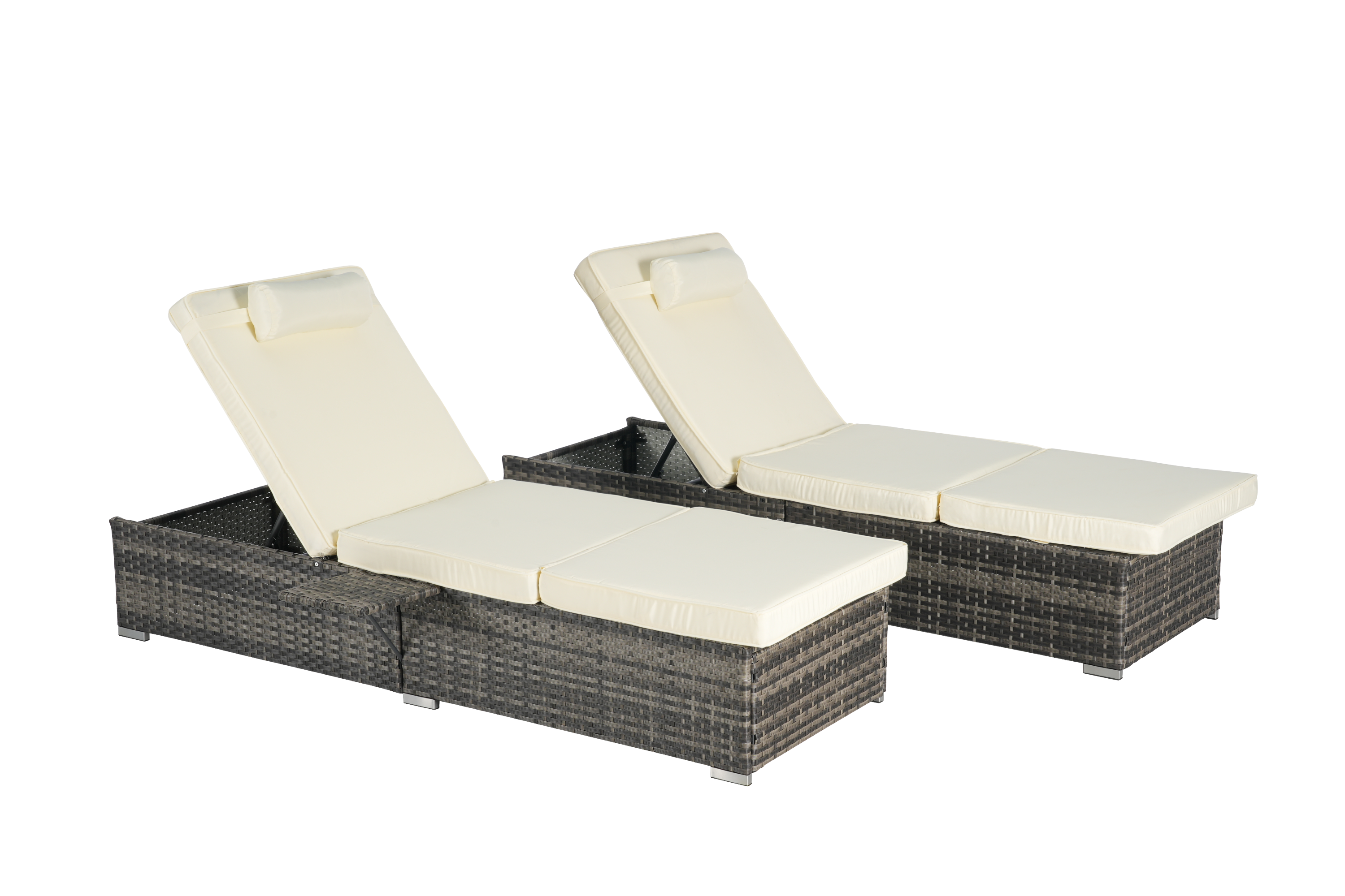 Outdoor Chaise Lounge Chair Set of 2 with Storage and Cushions