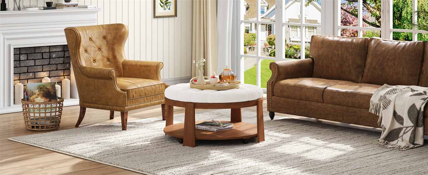 Modern Large Round Ottoman Coffee Table 2-Tier