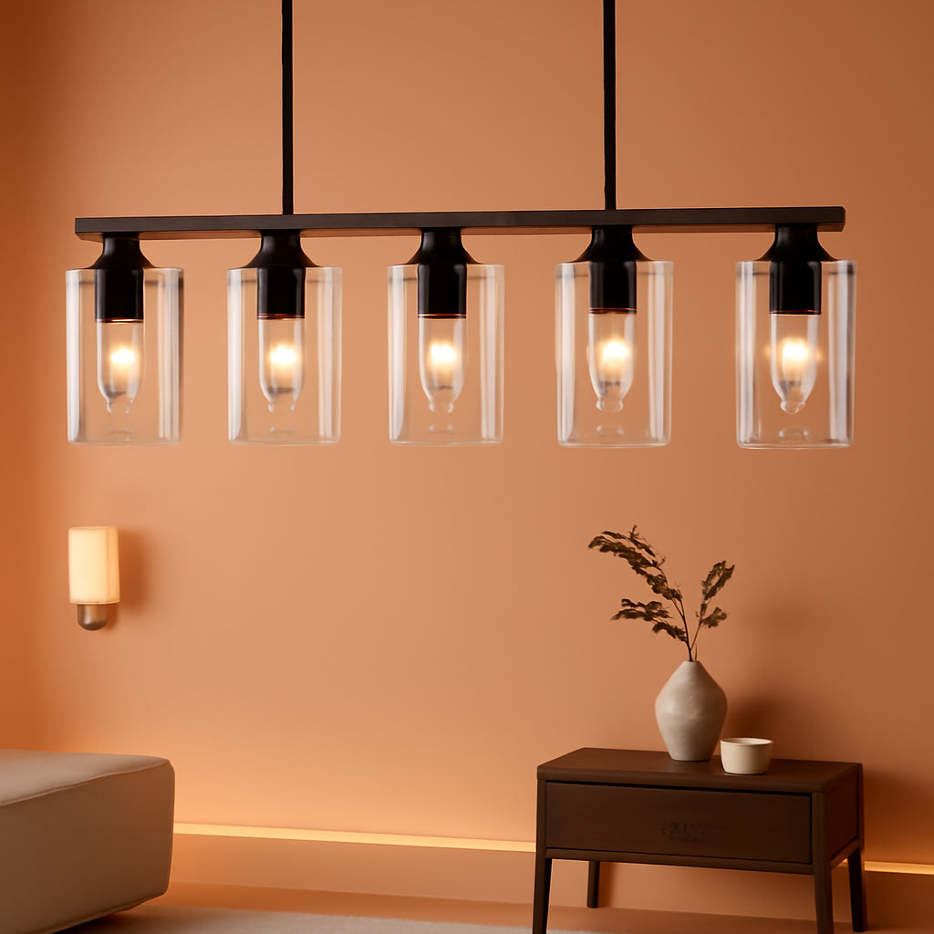 Matte Black Fivefold Lights Kitchen Island Pendant-0