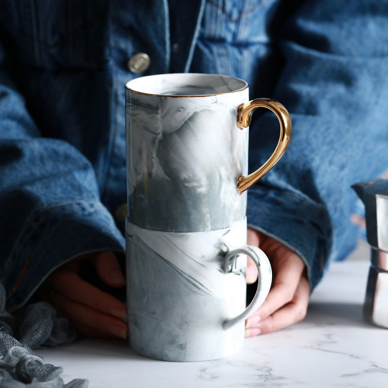 Creative Ceramic Mug With Marble Pattern And Gold Handle-1