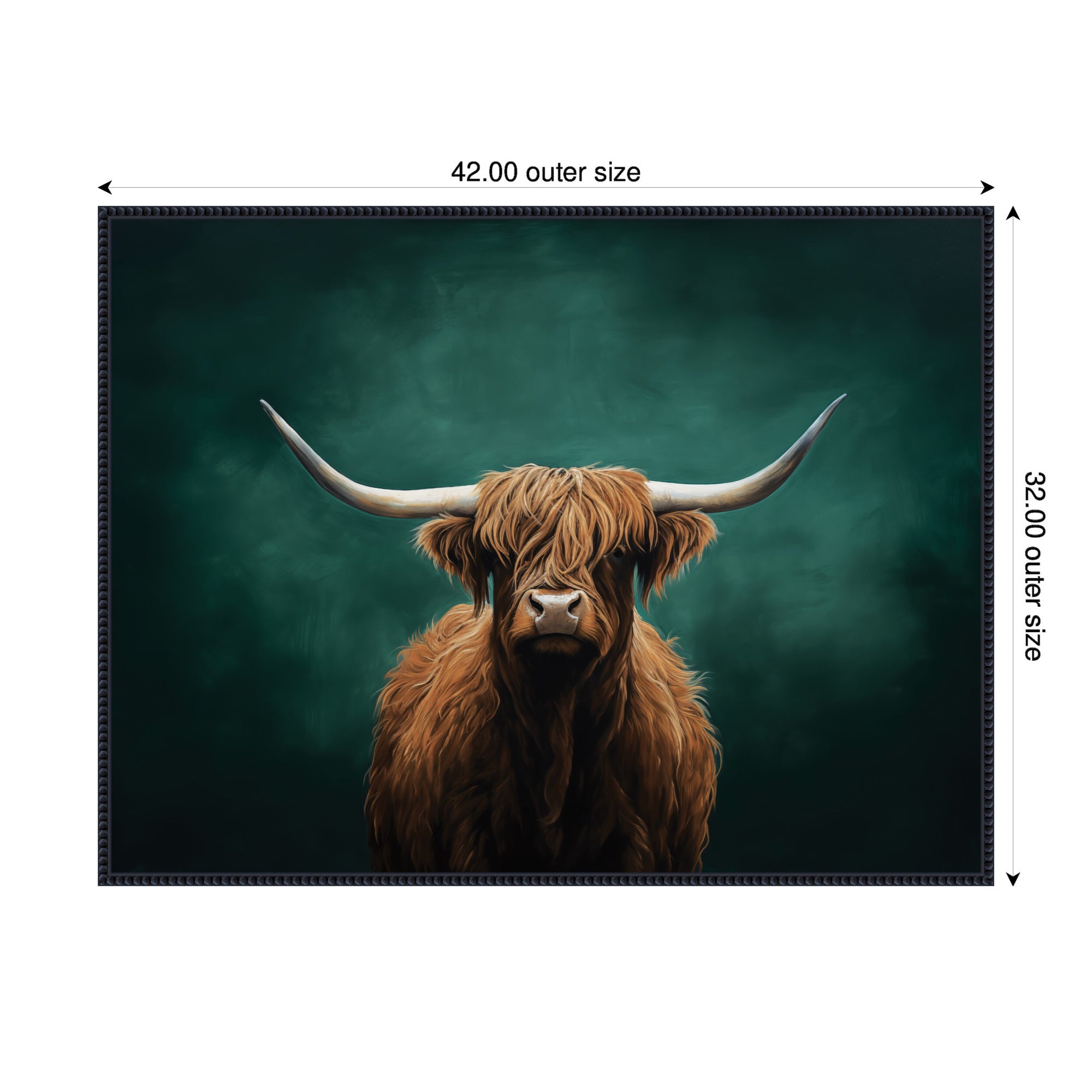 Highland Cow on Tonal Teal Green Abstract by The Creative Bunch Studio Framed Canvas Wall Art Print