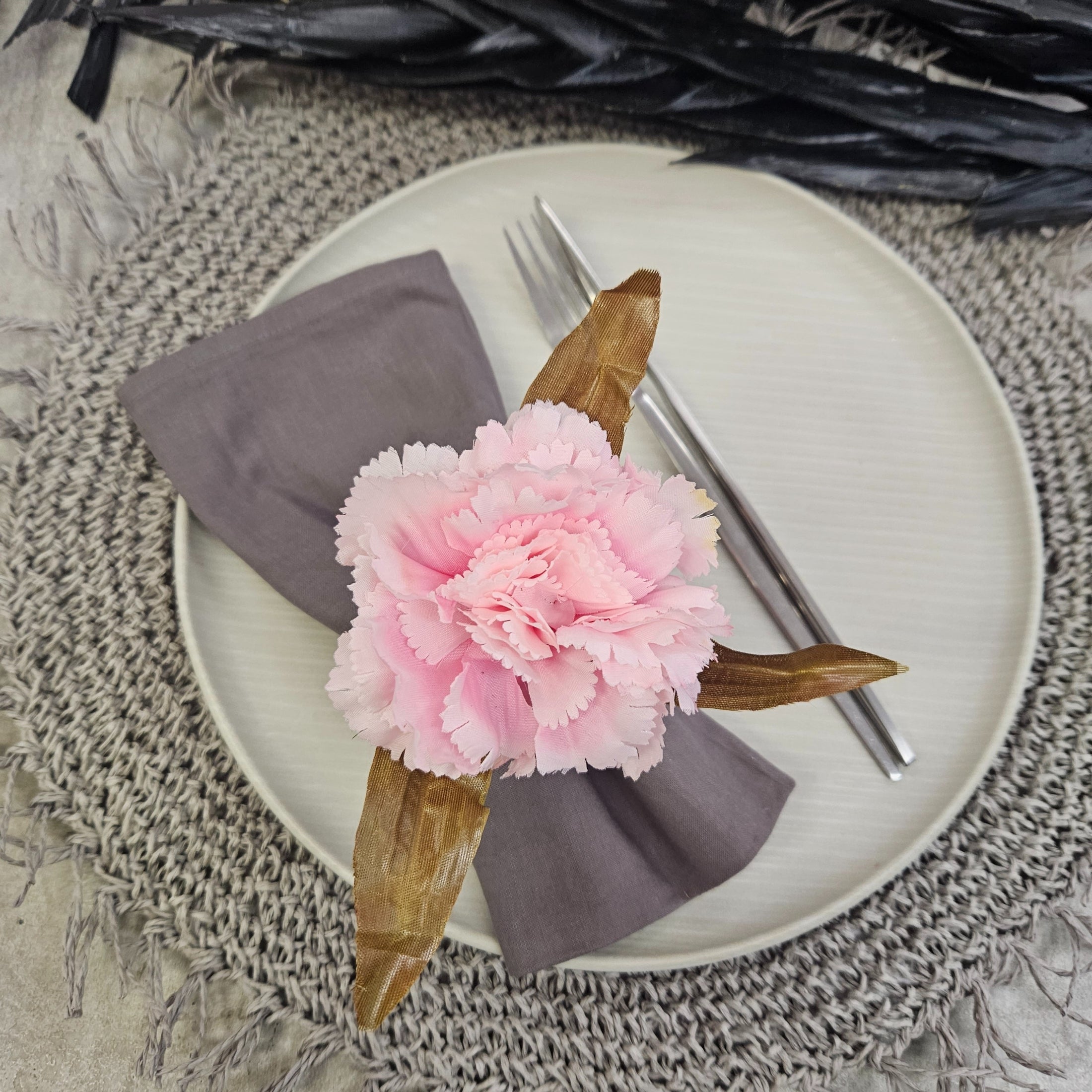 Maison Charlô | Set of 4 Rose Carnation Flower Napkin Rings for events, wedding, party, birthday-1