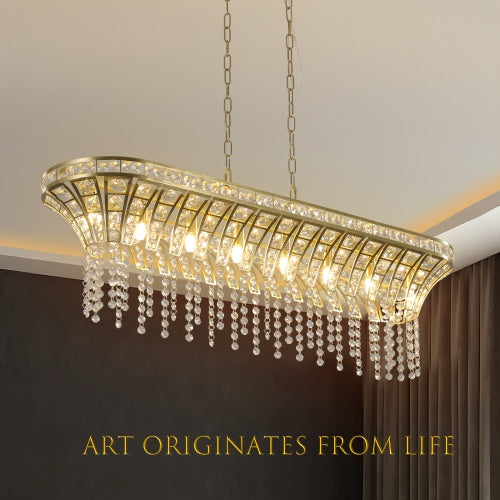 Modern Champagne Gold Kitchen Island Lamp - Oval Crystal Ceiling Chandelier