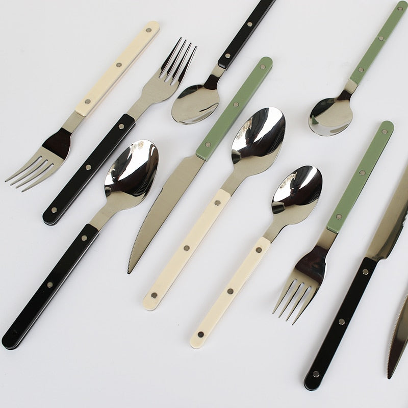 24-Piece Stainless Steel Cutlery Set with Engraved Design | Bistro Flatware