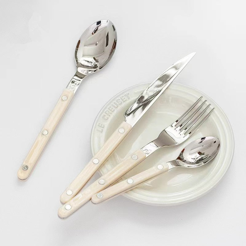 24-Piece Stainless Steel Cutlery Set with Engraved Design | Bistro Flatware