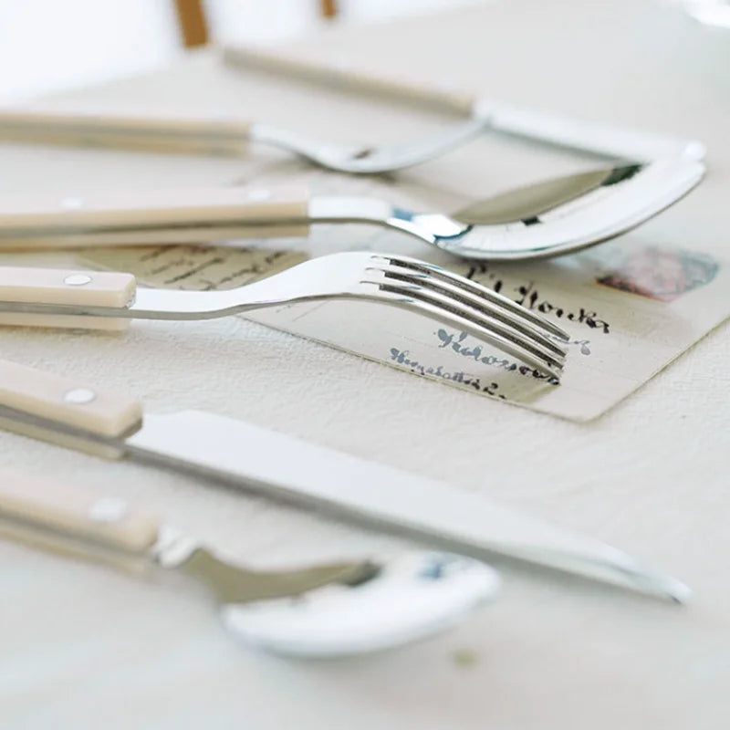 24-Piece Stainless Steel Cutlery Set with Engraved Design | Bistro Flatware