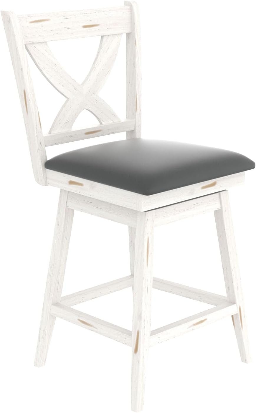 24 Inch Counter Height Bar Stools With 360 Degree Swivel And Grey Faux Leather Seat