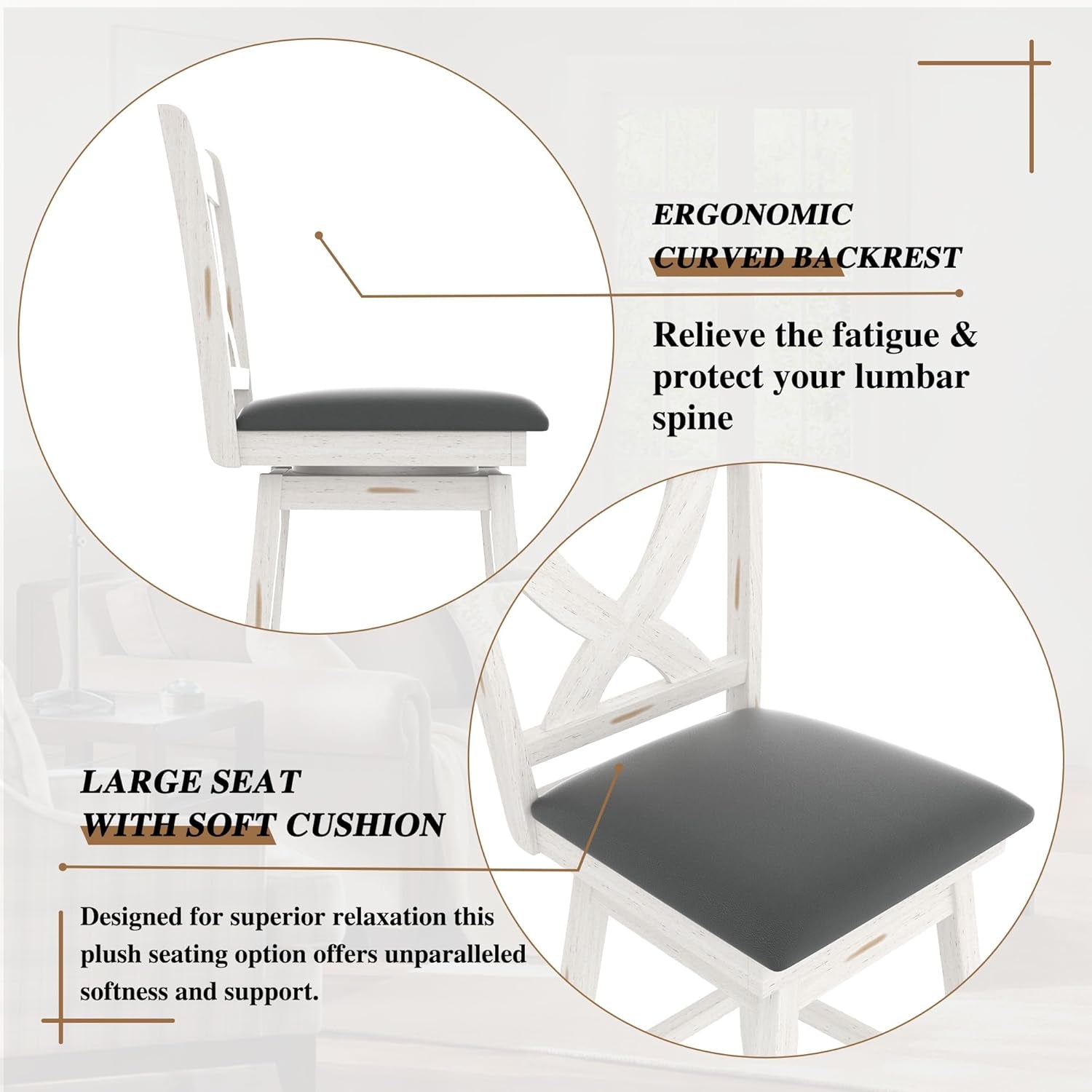 24 Inch Counter Height Bar Stools With 360 Degree Swivel And Grey Faux Leather Seat