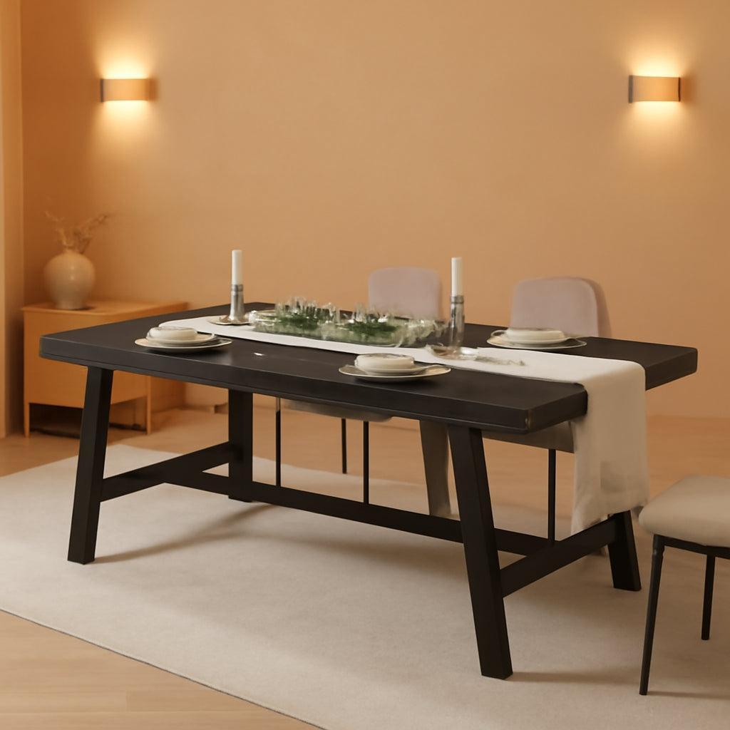 Industrial Wooden Dining Table 70 Inch Long Seats Six To Eight With Steel Frame