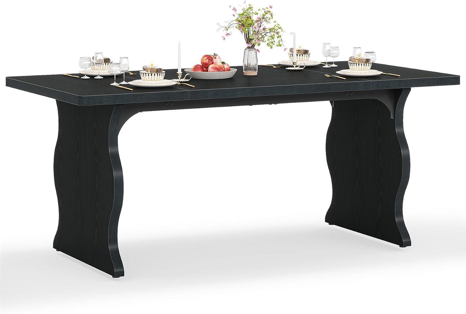 Black 63 Inch Rectangular Modern Dining Table For 4 To 6