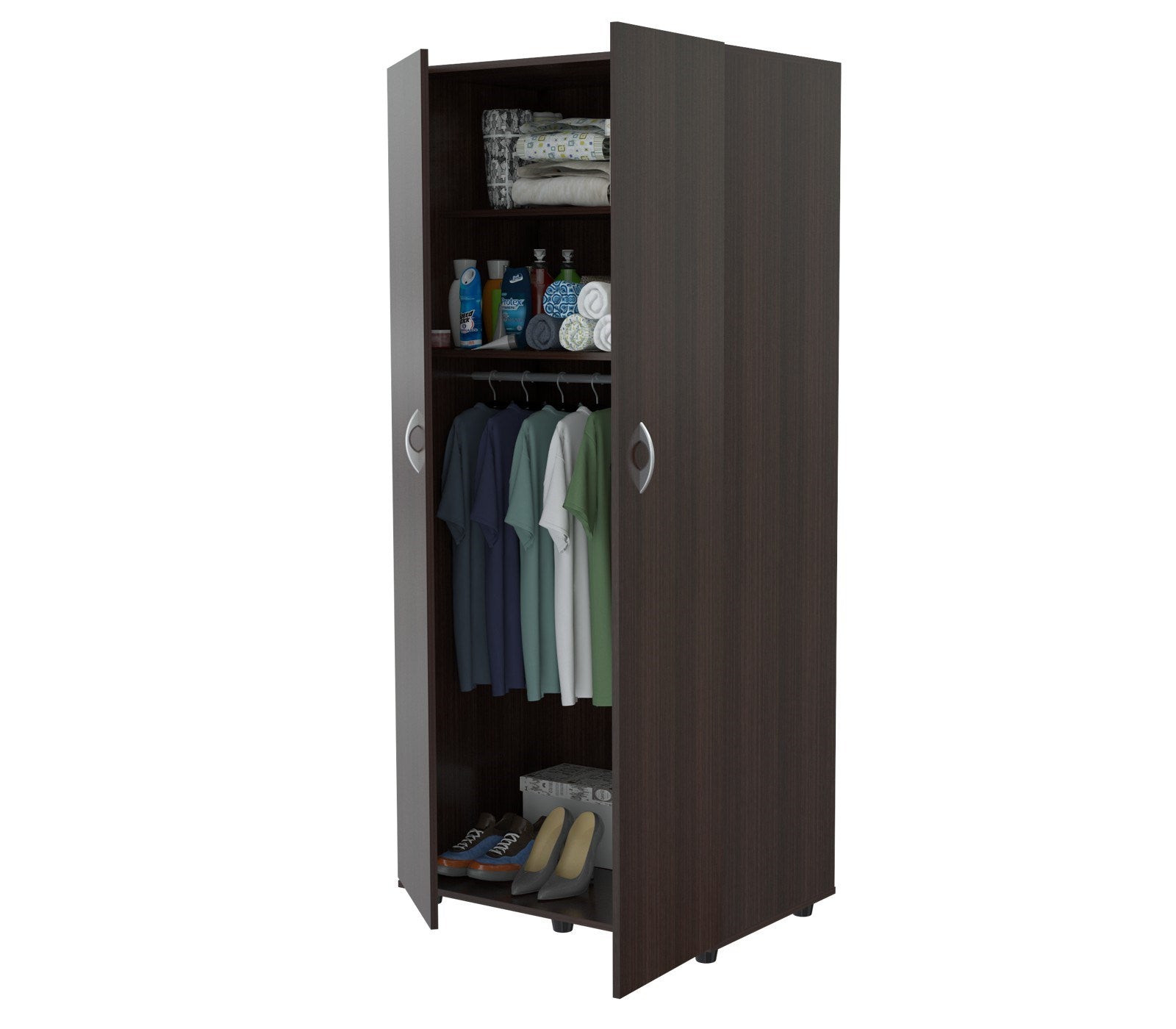 Espresso Finish Wood Wardrobe With Two Doors-5