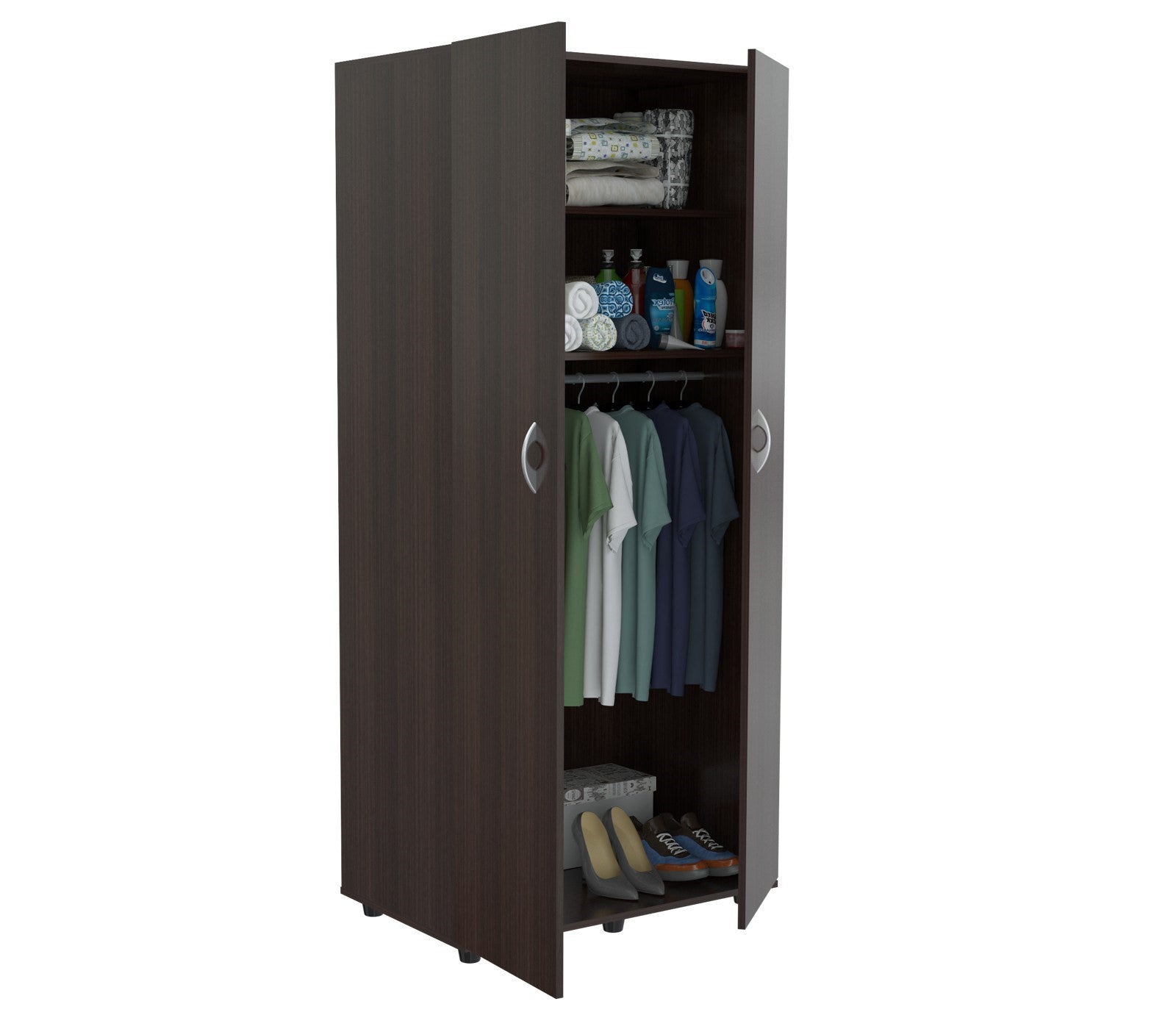 Espresso Finish Wood Wardrobe With Two Doors-4