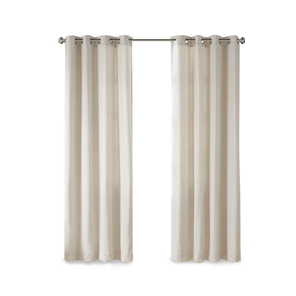 Plaid Rod Pocket and Back Tab Curtain Panel with Fleece Lining Natural 50x84"