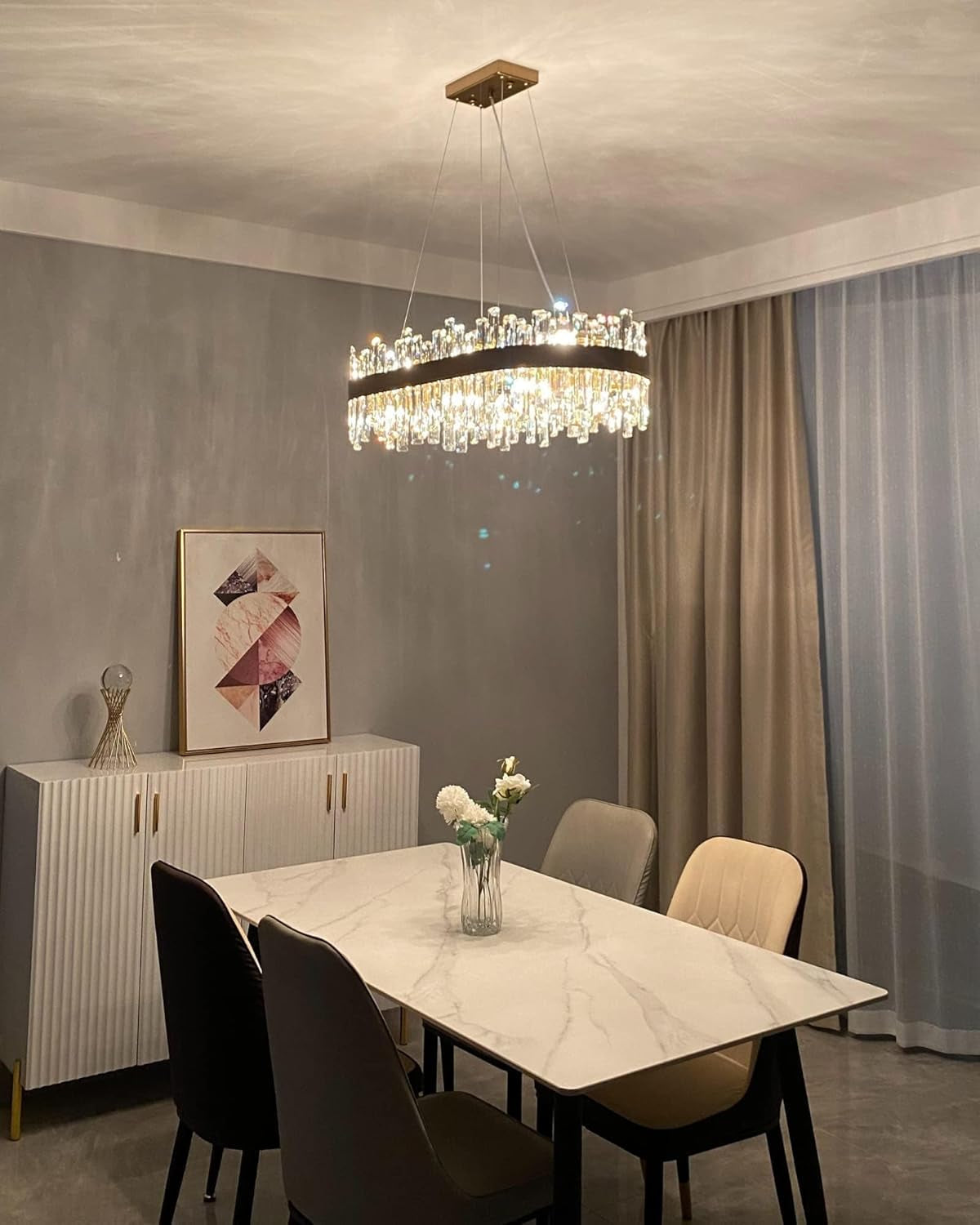 Crystal Chandelier Gold Rectangular Pendant Ceiling Light-4