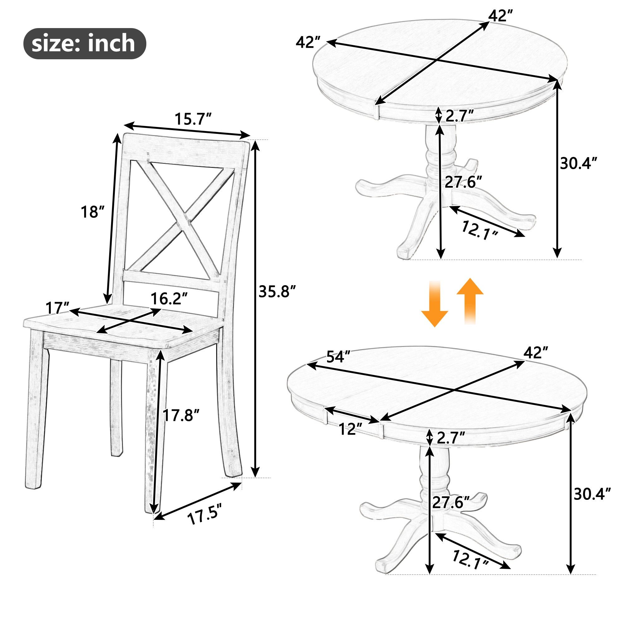 5 Piece Kitchen Table Set for Dining Room ( 4 Chairs + 1 Round Table)