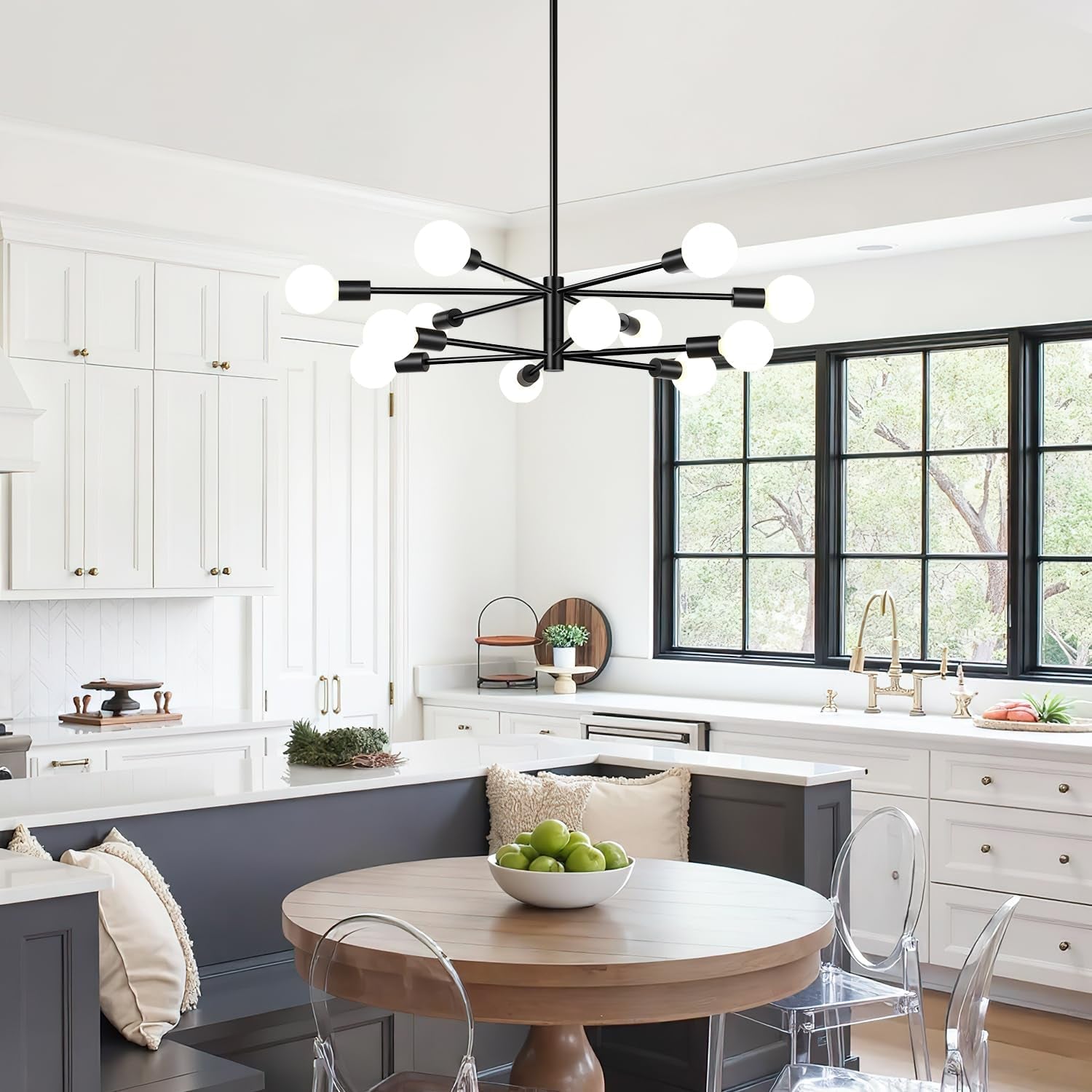 Twelve Light Matte Black Sputnik Chandelier Fixture-4