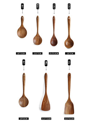 Teak Natural Thai Wood Tableware Spoon Ladle Turner Kitchen Tool Set-15